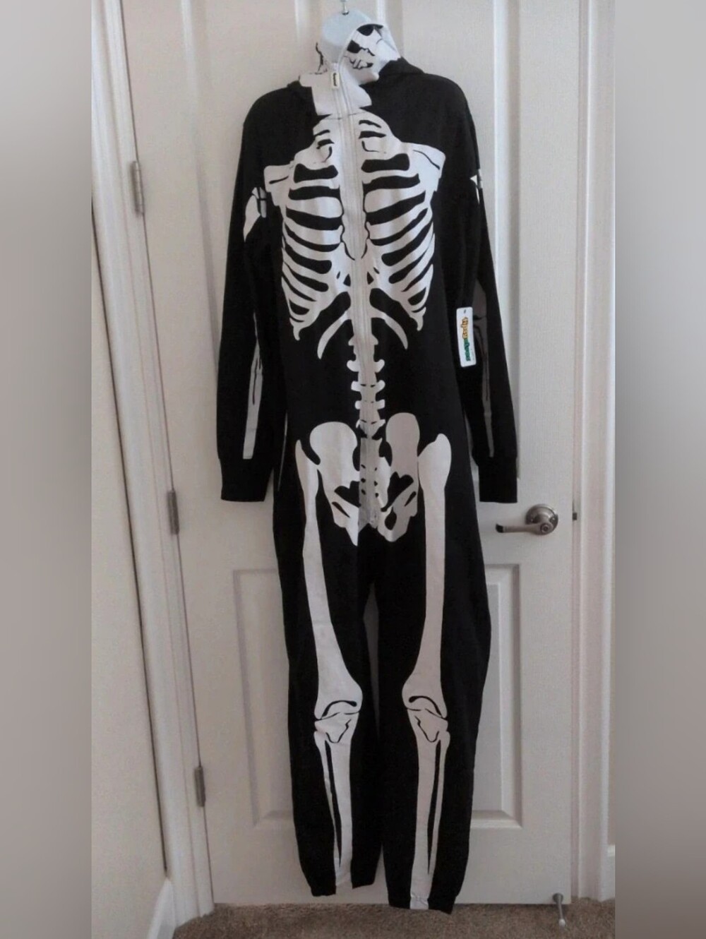 Tipsy Elves Black & White Skeleton Zip-Up Hoodie Onesie, NWT, XL